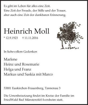 Anzeige von Heinrich Moll von  Blickpunkt Euskirchen 