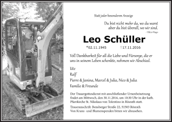 Anzeige von Leo Schüller von  Bergisches Sonntagsblatt 