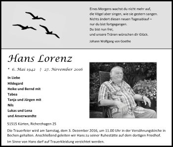 Anzeige von Hans Lorenz von Kölner Stadt-Anzeiger / Kölnische Rundschau / Express