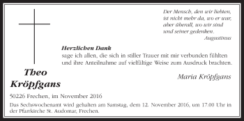Anzeige von Theo Kröpfgans von  Wochenende 