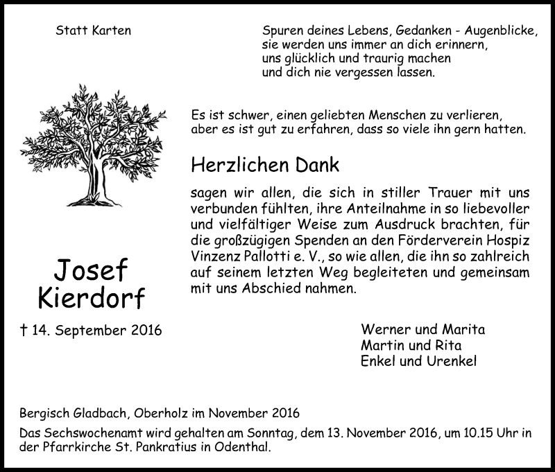  Traueranzeige für Josef Kierdorf vom 05.11.2016 aus Kölner Stadt-Anzeiger / Kölnische Rundschau / Express