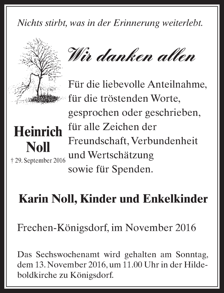  Traueranzeige für Heinrich Noll vom 02.11.2016 aus  Wochenende 