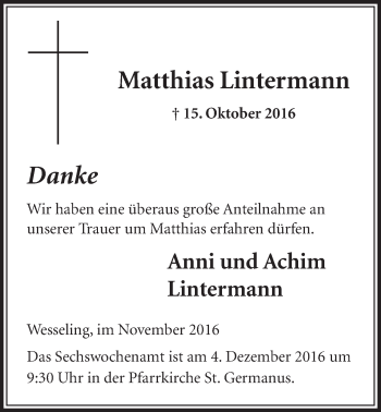 Anzeige von Matthias Lintermann von  Schlossbote/Werbekurier 