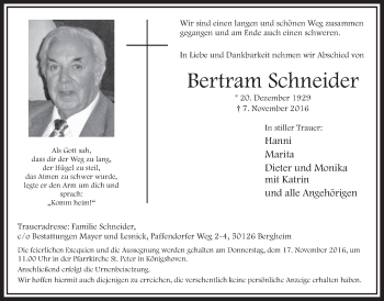 Anzeige von Bertram Schneider von  Sonntags-Post 