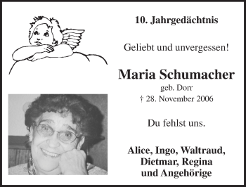 Anzeige von Maria Schumacher von  Anzeigen Echo 