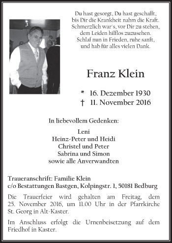 Anzeige von Franz Klein von  Werbepost 
