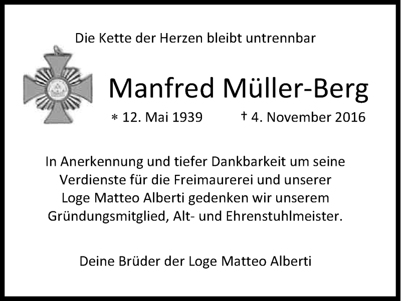  Traueranzeige für Manfred Müller-Berg vom 23.11.2016 aus Kölner Stadt-Anzeiger / Kölnische Rundschau / Express