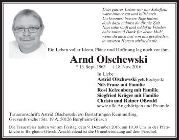 Anzeige von Arnd Olschewski von  Werbepost 