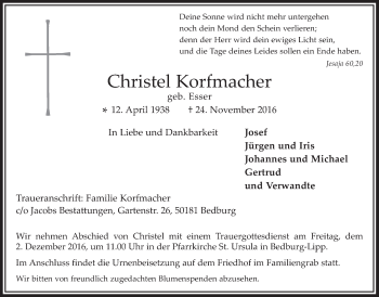 Anzeige von Christel Korfmacher von  Werbepost 