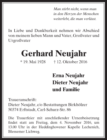 Anzeige von Gerhard Neujahr von  Werbepost 