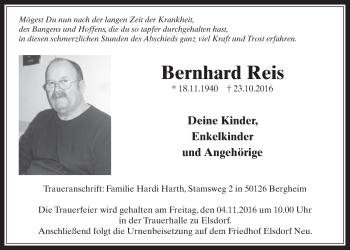 Anzeige von Bernhard Reis von  Werbepost 