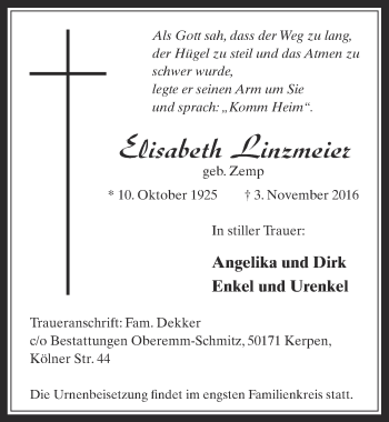 Anzeige von Elisabeth Linzmeier von  Werbepost 