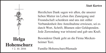 Anzeige von Helga Hohenschurz von  Schaufenster/Blickpunkt 