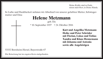 Anzeige von Helene Metzmann von  Schaufenster/Blickpunkt 