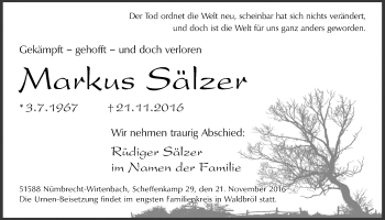 Anzeige von Markus Sälzer von  Lokalanzeiger 
