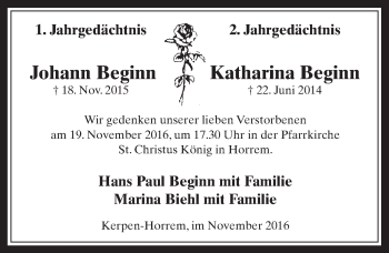Anzeige von Johann und Katharina Beginn von  Werbepost 