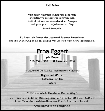 Anzeige von Erna Eggert von Kölner Stadt-Anzeiger / Kölnische Rundschau / Express