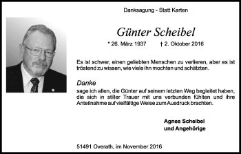 Anzeige von Günter Scheibel von Kölner Stadt-Anzeiger / Kölnische Rundschau / Express