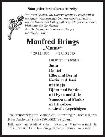 Anzeige von Manfred Brings von  Werbepost 