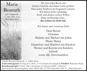 Anzeige von Maria Bonrath von Kölner Stadt-Anzeiger / Kölnische Rundschau / Express