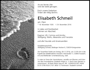 Anzeige von Elisabeth Schmeil von Kölner Stadt-Anzeiger / Kölnische Rundschau / Express