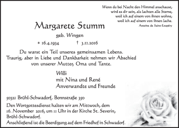 Anzeige von Margarete Stumm von  Schlossbote/Werbekurier 