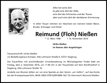 Anzeige von Reimund Nießen von Kölner Stadt-Anzeiger / Kölnische Rundschau / Express