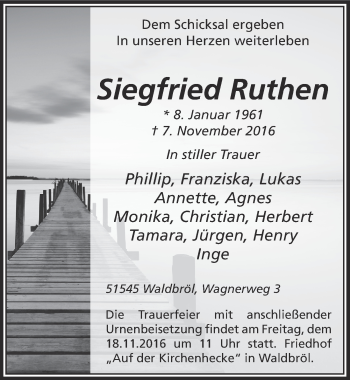Anzeige von Siegfried Ruthen von  Lokalanzeiger 