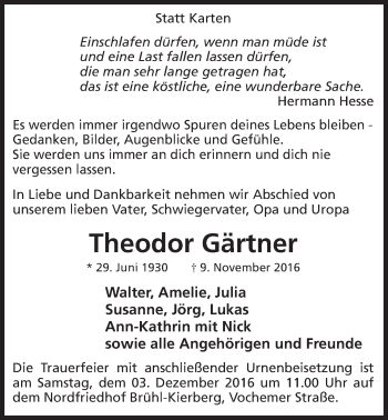 Anzeige von Theodor Gärtner von  Schlossbote/Werbekurier 
