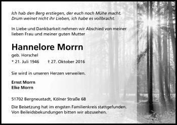 Anzeige von Hannelore Morrn von Kölner Stadt-Anzeiger / Kölnische Rundschau / Express