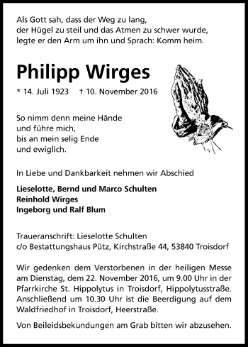Anzeige von Philipp Wirges von Kölner Stadt-Anzeiger / Kölnische Rundschau / Express