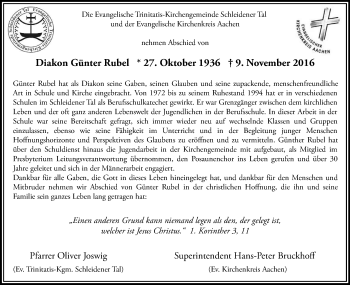 Anzeige von Günter Rubel von Kölner Stadt-Anzeiger / Kölnische Rundschau / Express