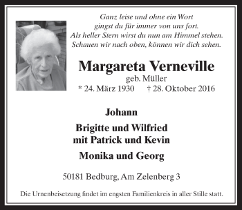 Anzeige von Margareta Verneville von  Werbepost 