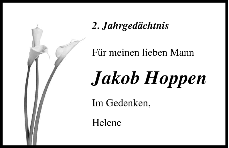  Traueranzeige für Jakob Hoppen vom 19.11.2016 aus Kölner Stadt-Anzeiger / Kölnische Rundschau / Express