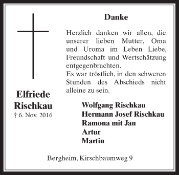 Anzeige von Elfriede Rischkau von  Werbepost 
