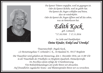 Anzeige von Edith Kock von  Sonntags-Post 