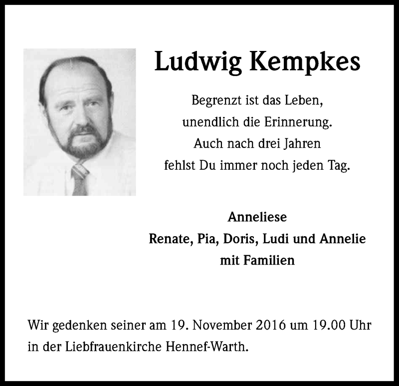  Traueranzeige für Ludwig Kempkes vom 12.11.2016 aus Kölner Stadt-Anzeiger / Kölnische Rundschau / Express