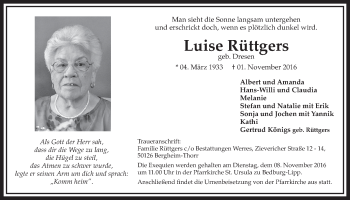 Anzeige von Luise Rüttgers von  Sonntags-Post 