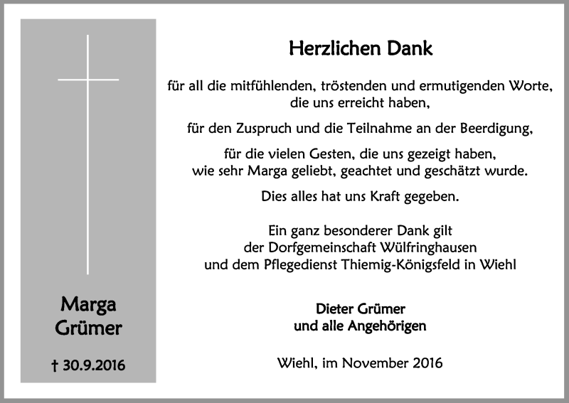  Traueranzeige für Marga Grümer vom 26.11.2016 aus Kölner Stadt-Anzeiger / Kölnische Rundschau / Express