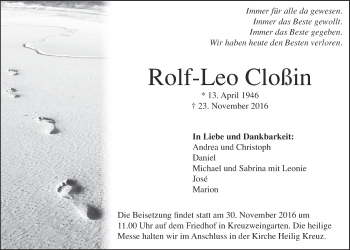 Anzeige von Rolf-Leo Cloßin von  Blickpunkt Euskirchen 