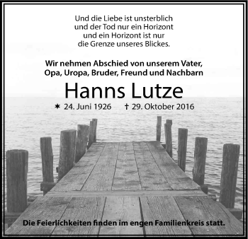 Anzeige von Hanns Lutze von Kölner Stadt-Anzeiger / Kölnische Rundschau / Express