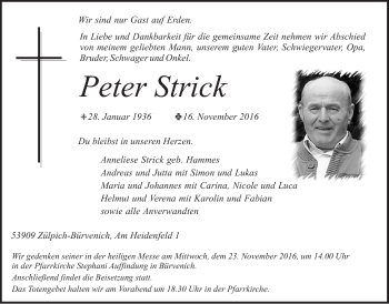 Anzeige von Peter Strick von  Blickpunkt Euskirchen 