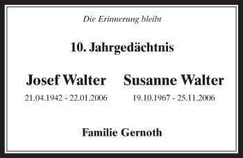 Anzeige von Josef und Susanne Walter von  Sonntags-Post 