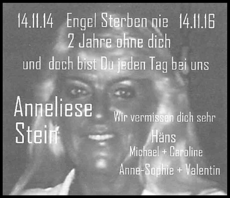  Traueranzeige für Anneliese Stein vom 14.11.2016 aus Kölner Stadt-Anzeiger / Kölnische Rundschau / Express