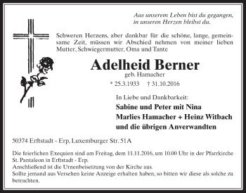 Anzeige von Adelheid Berner von  Werbepost 