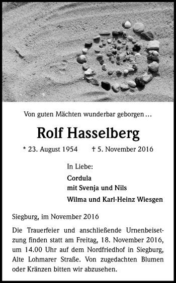 Anzeige von Rolf Hasselberg von Kölner Stadt-Anzeiger / Kölnische Rundschau / Express