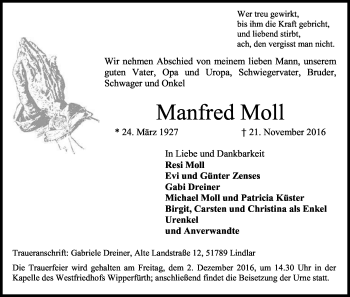 Anzeige von Manfred Moll von Kölner Stadt-Anzeiger / Kölnische Rundschau / Express