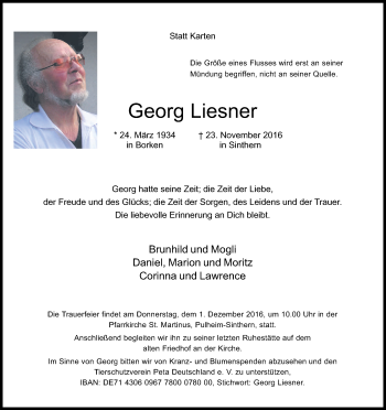 Anzeige von Georg Liesner von Kölner Stadt-Anzeiger / Kölnische Rundschau / Express