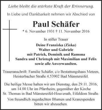 Anzeige von Paul Schäfer von  Blickpunkt Euskirchen 