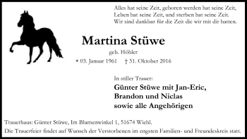 Anzeige von Martina Stüwe von Kölner Stadt-Anzeiger / Kölnische Rundschau / Express